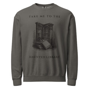 unisex-garment-dyed-lightweight-fleece-crewneck-sweatshirt-i-comfort-colors-1466-pepper-front-6aa4046ebb9b3.jpg Take Me To The Haunted Library Sweatshirt, Comfort Colors 1466 Unisex Crewneck, Ghost Librarian, Spooky Season Book Lover Gift