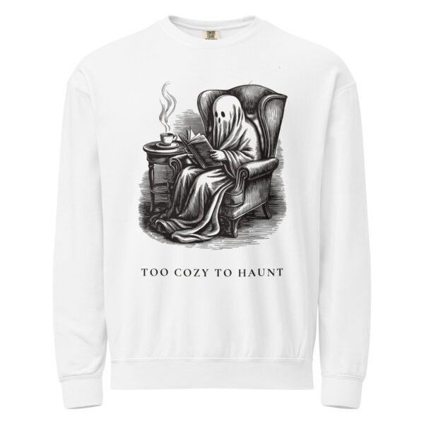 unisex-garment-dyed-lightweight-fleece-crewneck-sweatshirt-i-comfort-colors-1466-white-front-6aa405162f899.jpg Too Cozy To Haunt Sweatshirt, Comfort Colors 1466 Unisex Crewneck, Funny Ghost Reading, Cozy Halloween Book Lover Gift