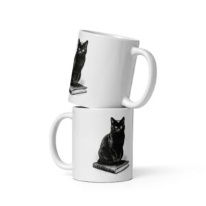 white-glossy-mug-white-11-oz-front-view-6a9c5b1310590.jpg Edgar Allan Poe Black Cat Mug, Gothic Halloween Cat Coffee Cup, Dark Academia Book Lover Gift, Cat Mom Mug