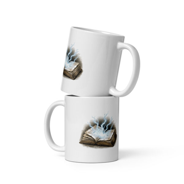 white-glossy-mug-white-11-oz-front-view-6a9c67aa3f252.jpg Magic Spellbook Mug, Glowing Book Coffee Cup, Dark Academia Gift for Fantasy Readers, Halloween Wizard Mug