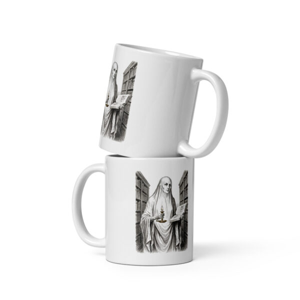 white-glossy-mug-white-11-oz-front-view-6a9e6bc16489f.jpg Ghost Librarian Mug, Haunted Library Gothic Coffee Cup, Librarian Gift, Halloween Dark Academia Mug