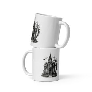 white-glossy-mug-white-11-oz-front-view-6a9e6eb555c3c.jpg Haunted Gothic Mansion Mug, Victorian Halloween Coffee Cup, Spooky House Gift, Dark Academia Mug