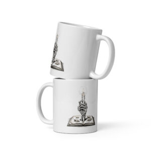 white-glossy-mug-white-11-oz-front-view-6a9e6fb6e50e5.jpg Skeleton Hand Candle Mug, Memento Mori Gothic Coffee Cup, Dark Academia Book Lover Gift, Halloween Mug