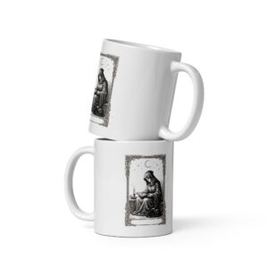 white-glossy-mug-white-11-oz-front-view-6a9e727f7cbff.jpg The Reader Tarot Mug, Hooded Figure Reading by Candlelight, Gothic Book Lover Gift, Dark Academia Coffee Cup