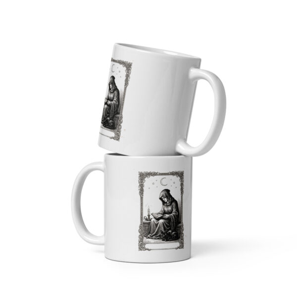 The Reader Tarot Mug, Hooded Figure Reading by Candlelight, Gothic Book Lover Gift, Dark Academia Coffee Cup