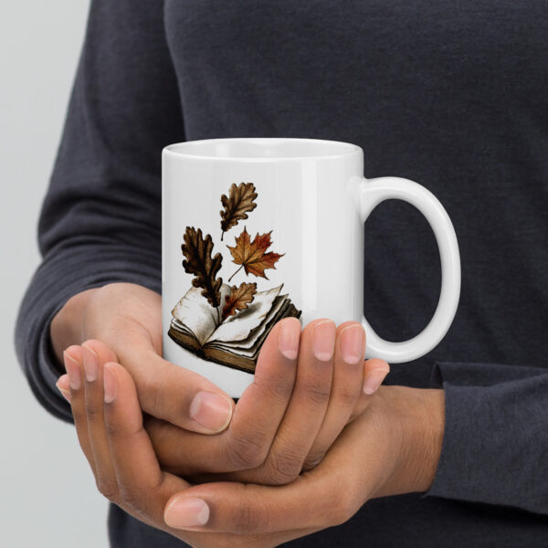 Autumn Leaves Book Mug, Fall Reading Coffee Cup, Cozy Season Gift for Book Lovers, Autumn Bookish Mug
