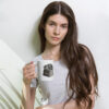 white-glossy-mug-white-11-oz-woman-6a9c5bc645820.jpg Reading Cat Mug, Cat on Books Coffee Cup, Gift for Cat Lovers Who Read, Cozy Bookish Cat Mug for Readers