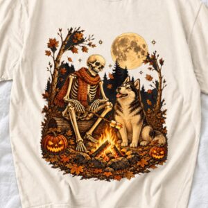 Skeleton and Husky Campfire Shirt