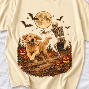Funny Skeleton Chasing Dog Shirt
