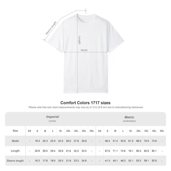 Comfort Colors 1717 size chart Comfort Colors 1717 size measurements in inches and centimeters